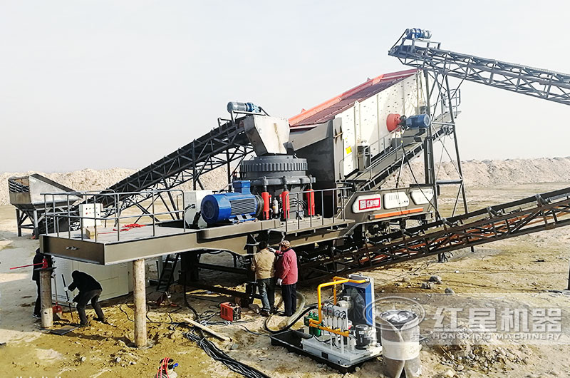 湖南岳阳河卵石移动制砂机设备生产现场